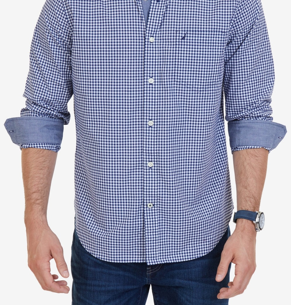 Camisa masculina Nautica Classic Fit, manga comprida, xadrez xadrez, azul, tamanho XX-G