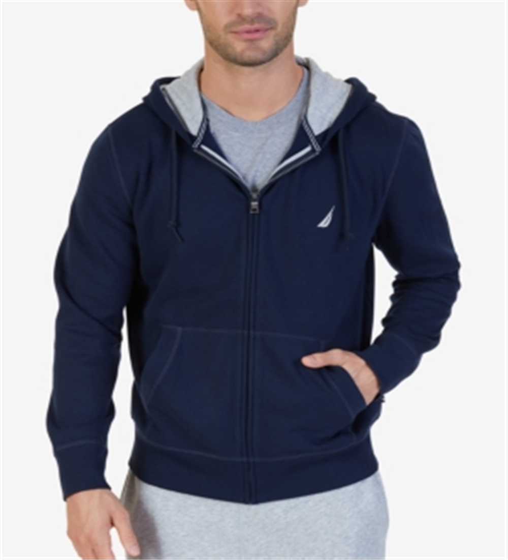 Moletom com capuz masculino Nautica com zíper azul tamanho 4XL