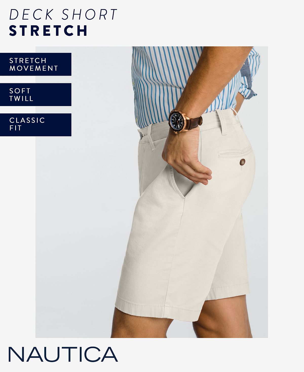 Calções de convés Nautica Classic Fit para homem, castanho, tamanho 32