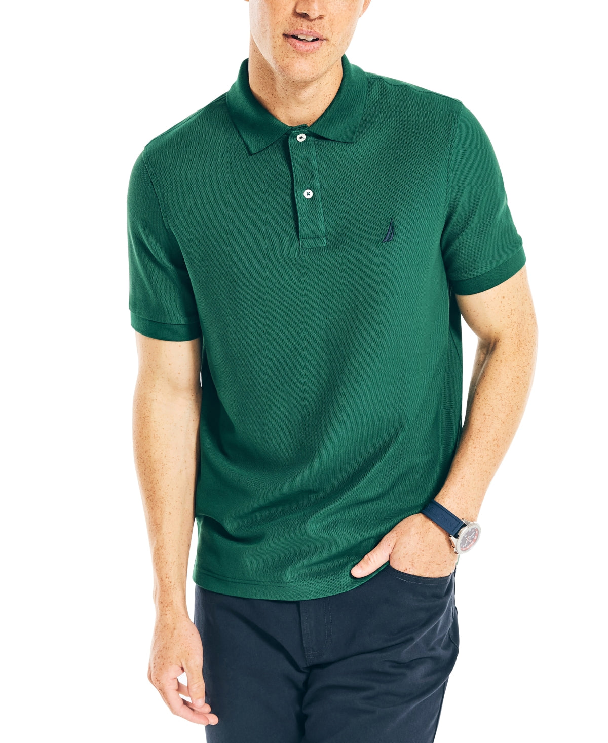 Camisa polo masculina Nautica, modelo Classic Fit, verde, tamanho P