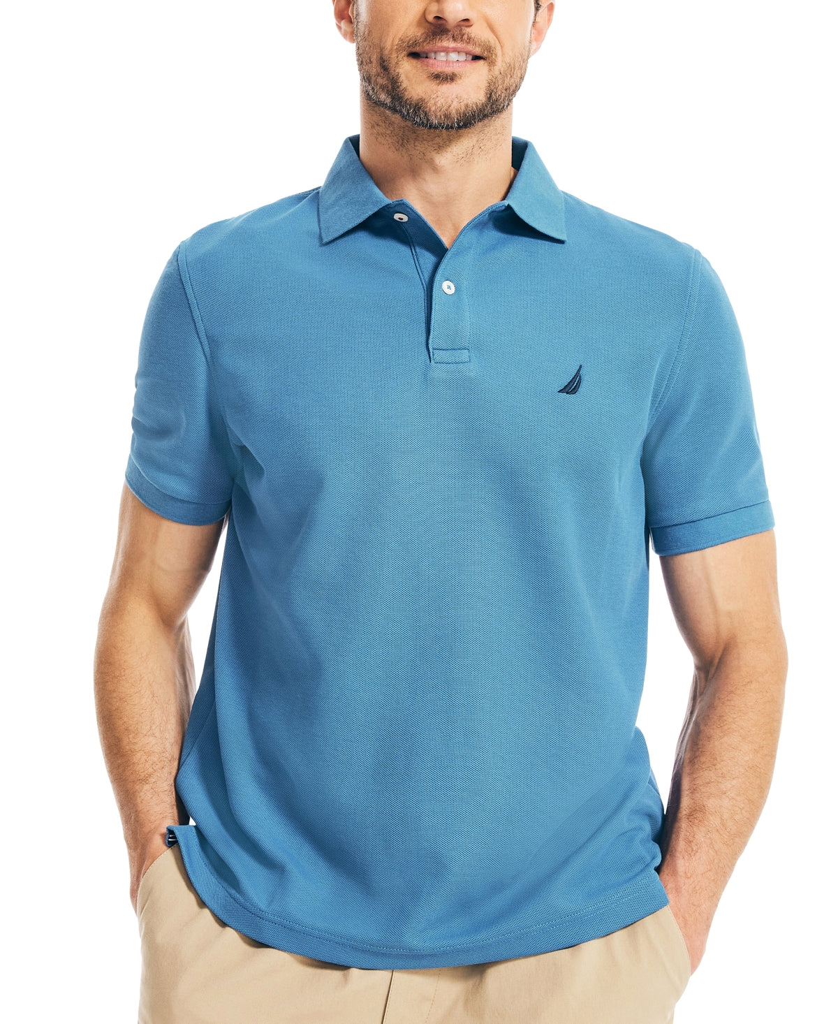 Camisa polo masculina Nautica, modelo Classic Fit, convés, azul, tamanho pequeno