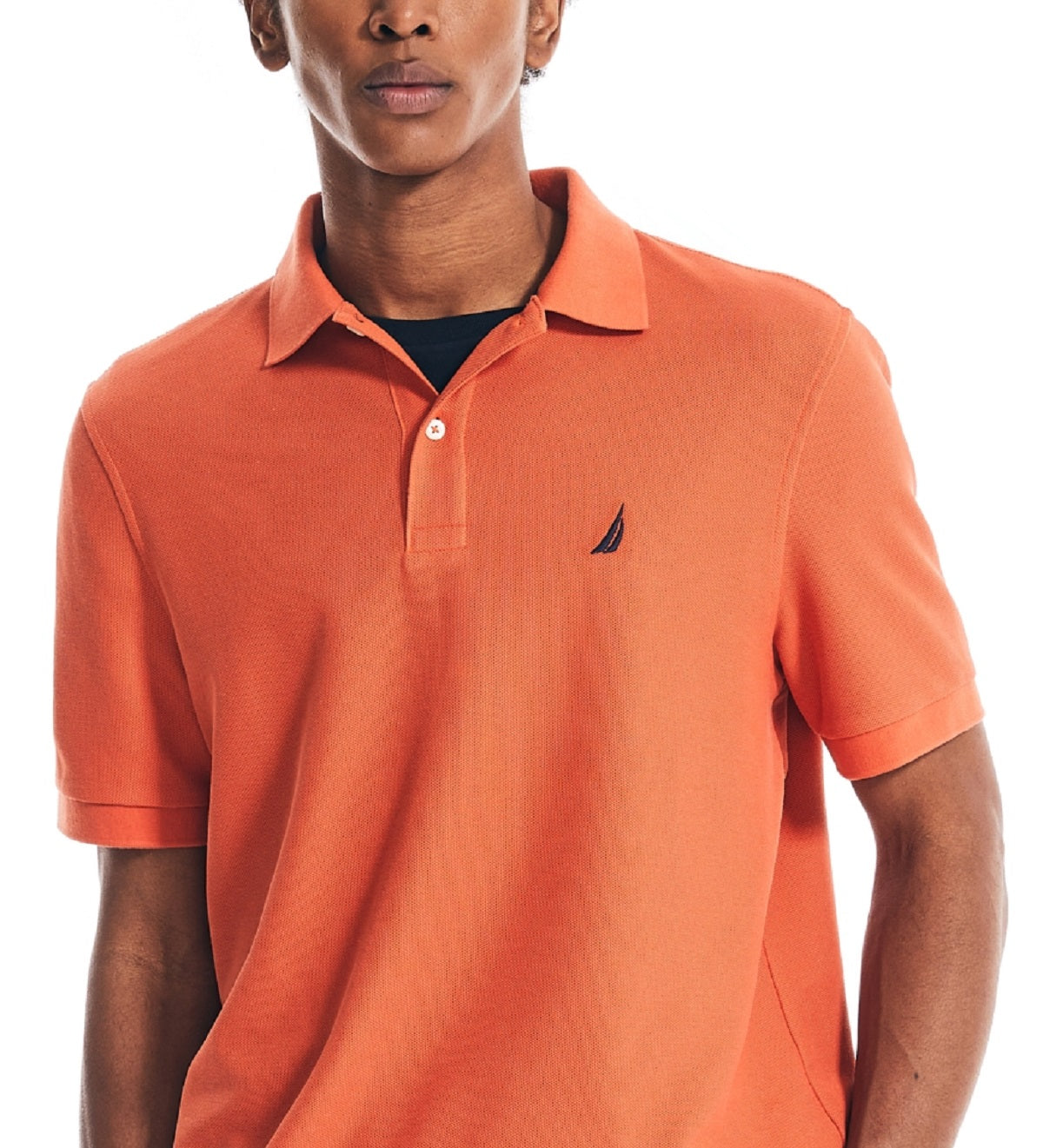 Camisa polo masculina Nautica, convés, com caimento clássico, convés, laranja, tamanho pequeno