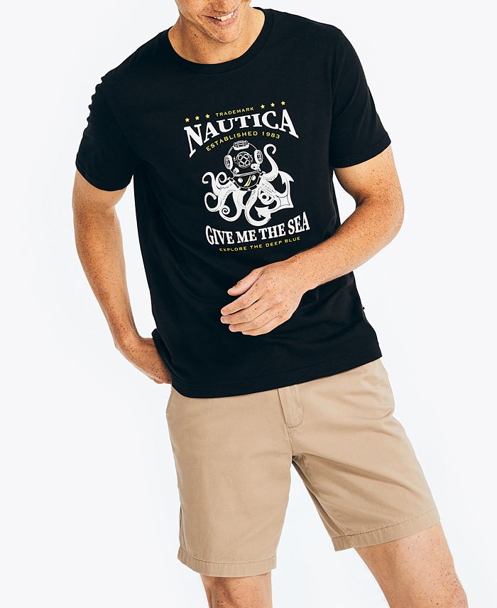 Camiseta masculina Nautica com estampa sustentável Give Me The Sea, preta, tamanho X-G