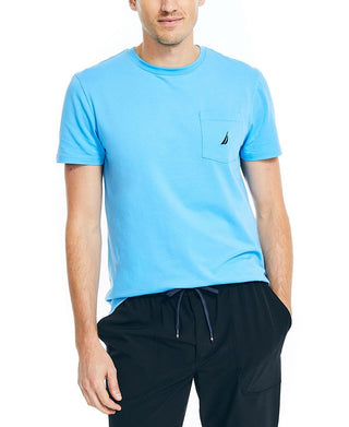 Camiseta masculina Nautica Classic Fit Solid com gola redonda e bolso, azul, tamanho X-G
