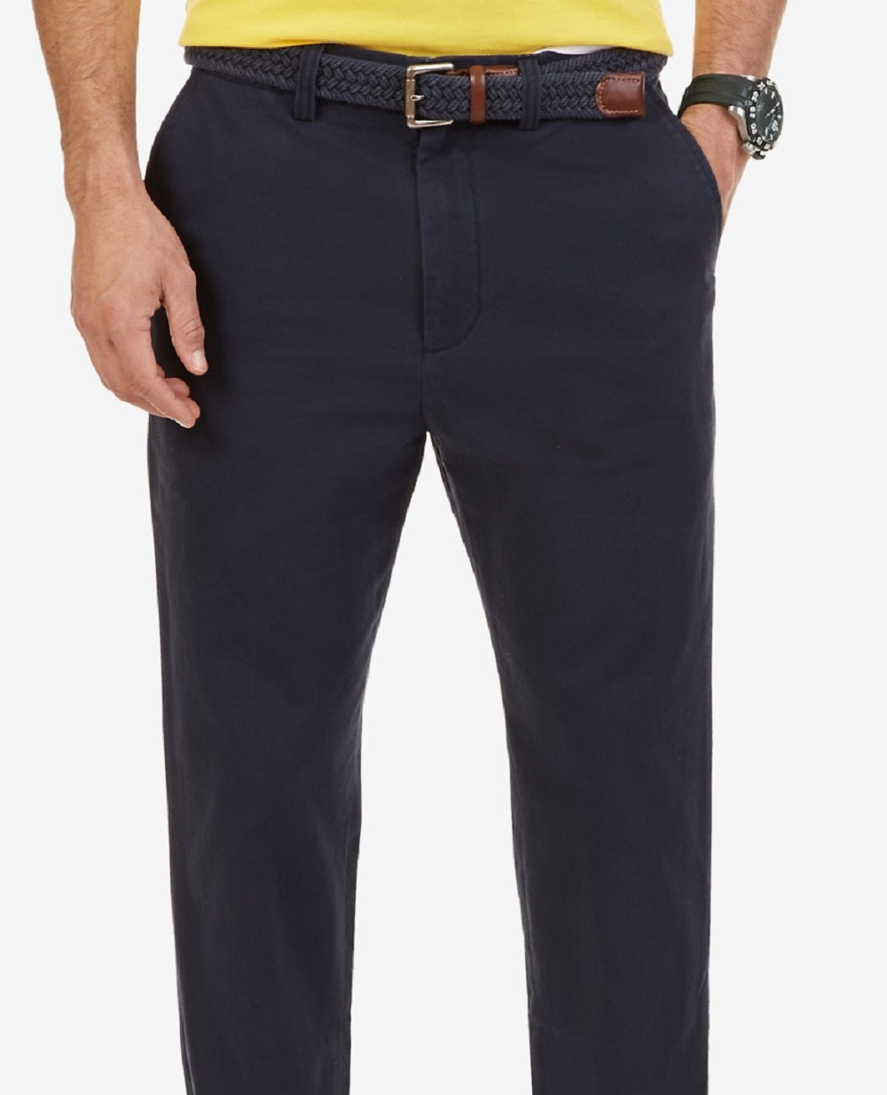 Calça de sarja frontal plana Nautica masculina, tamanho 60x30, azul, âncora grande e alta