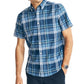 Camisa Oxford Xadrez Elástica de Manga Curta Classic Fit Masculina Nautica Azul Tamanho P