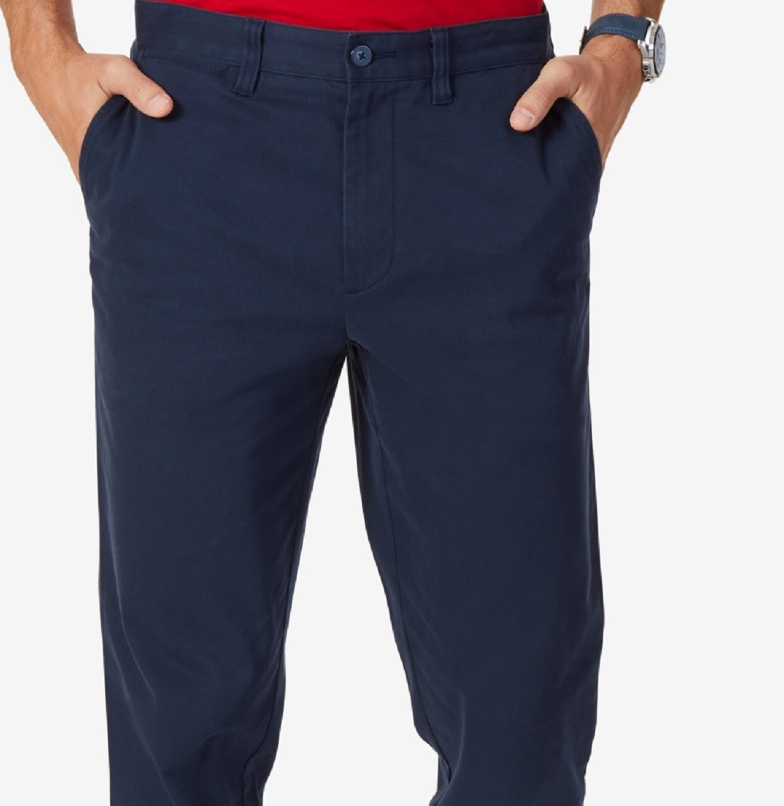 Calça de convés chino Nautica masculina, ajuste clássico, elástica, lisa, frente plana, azul, tamanho 30x30
