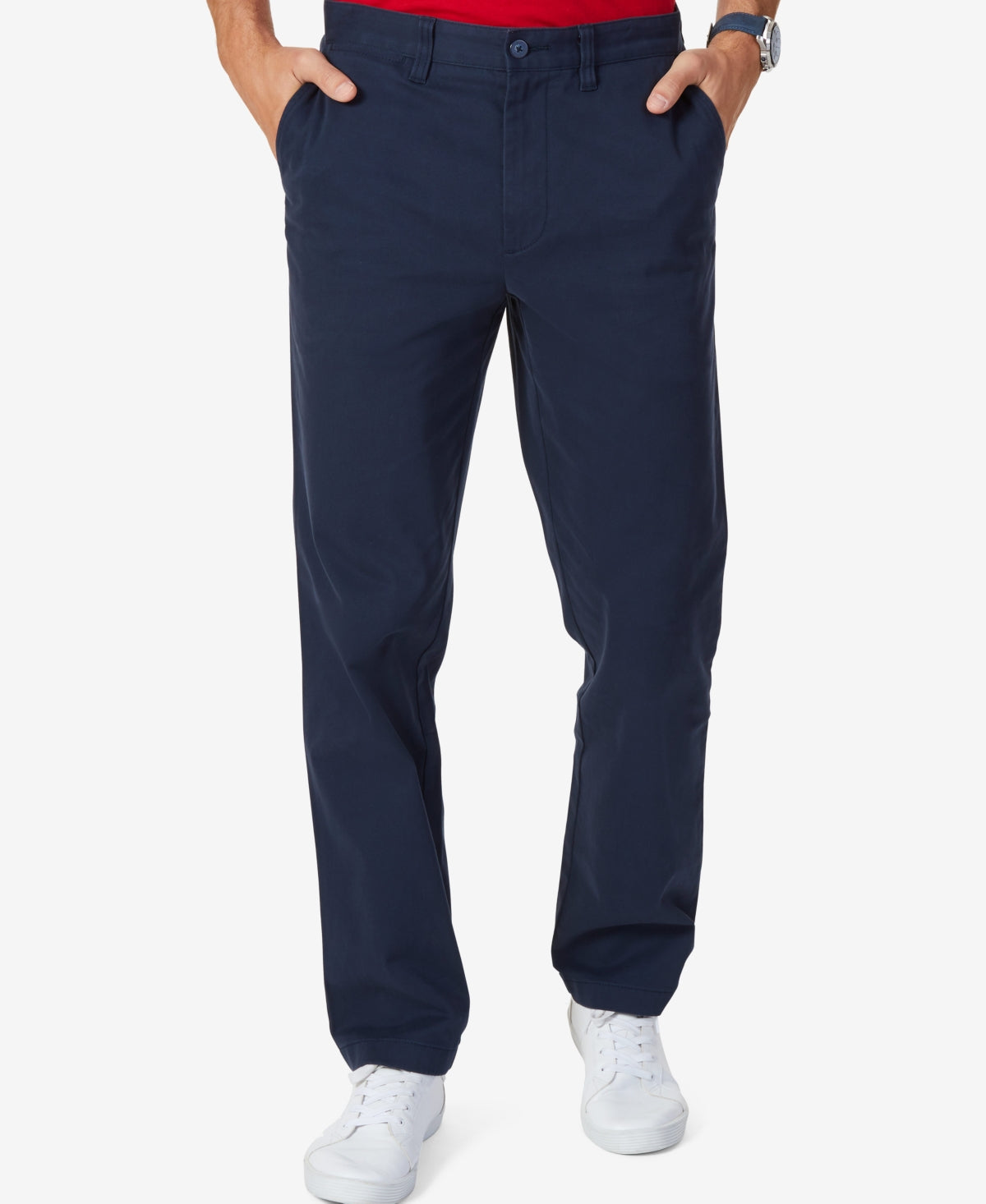 Calça de convés chino Nautica masculina, ajuste clássico, elástica, lisa, frente plana, azul, tamanho 30x30