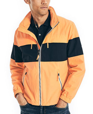 Jaqueta leve com capuz Nautica Colorblock masculina, laranja, tamanho grande
