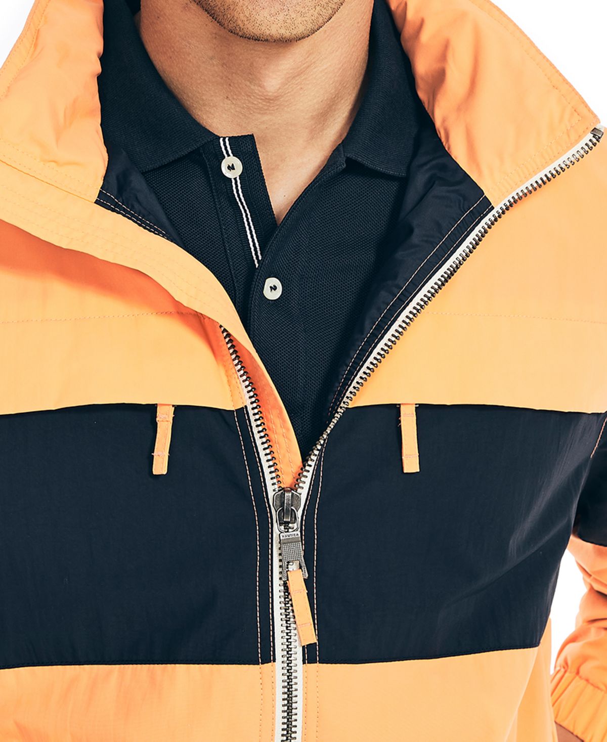 Jaqueta leve com capuz Nautica Colorblock masculina, laranja, tamanho grande