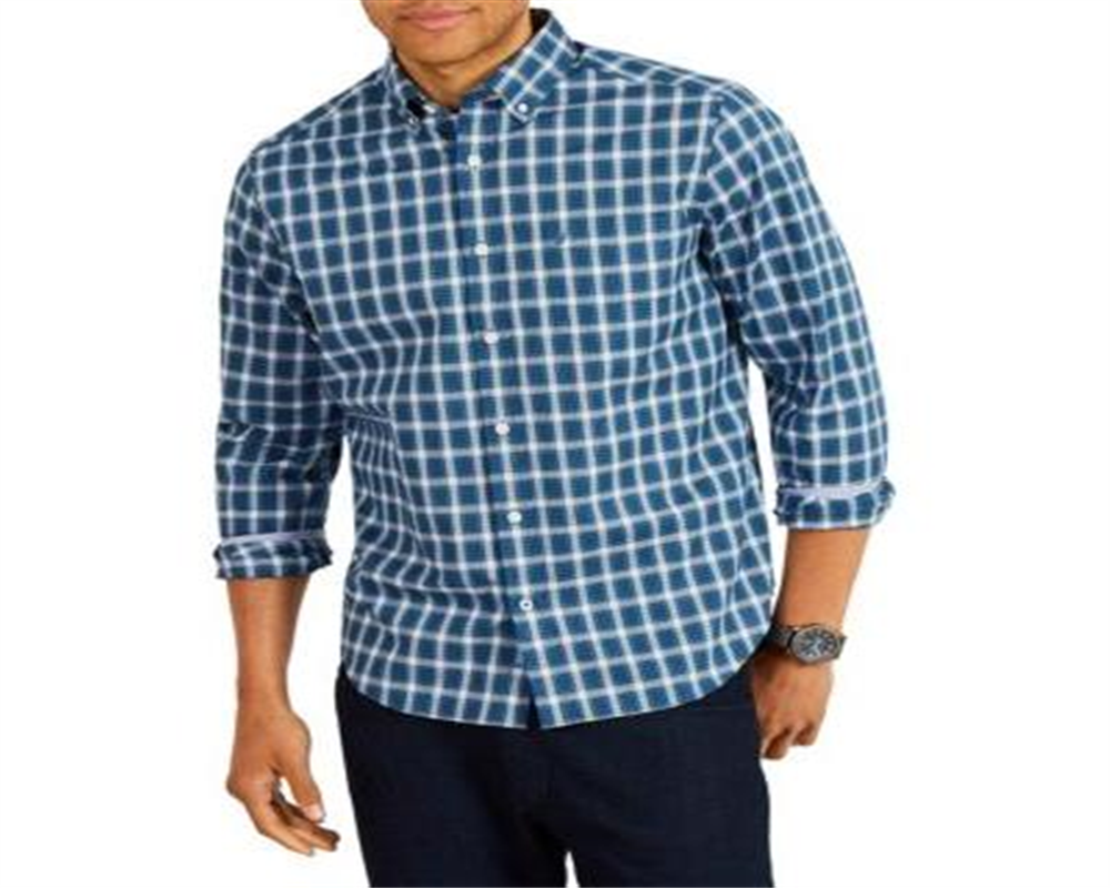 Camisa xadrez masculina Nautica Classic Fit com botões, azul, tamanho grande