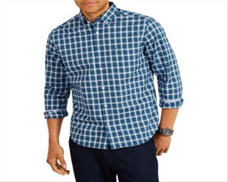 Camisa xadrez masculina Nautica Classic Fit com botões, azul, tamanho grande