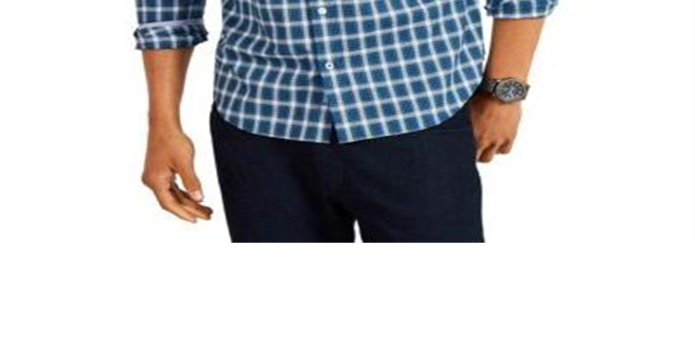 Camisa xadrez masculina Nautica Classic Fit com botões, azul, tamanho grande