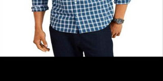 Camisa xadrez masculina Nautica Classic Fit com botões, azul, tamanho grande