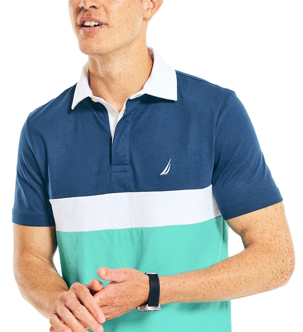 Camisa polo masculina Nautica com blocos de cores, azul, tamanho grande