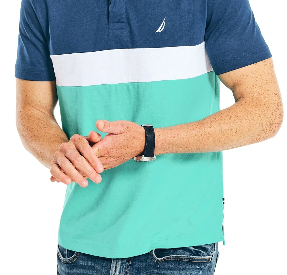 Camisa polo masculina Nautica com blocos de cores, azul, tamanho grande
