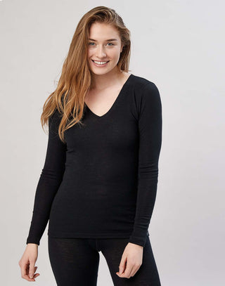 Camiseta feminina com decote em V canelado e esplêndida, preta, tamanho grande