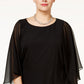 Blusa feminina MSK Plus com detalhes em chiffon, preta, tamanho 1X