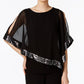 Blusa feminina MSK de chiffon assimétrica com lantejoulas, preta, tamanho pequeno médio