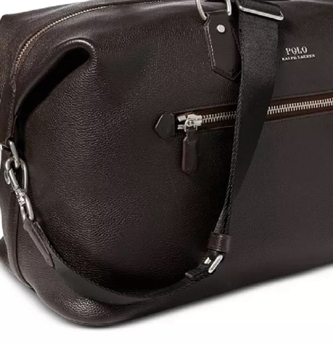 Bolsa esportiva masculina Polo Ralph Lauren em couro granulado, preta, tamanho regular