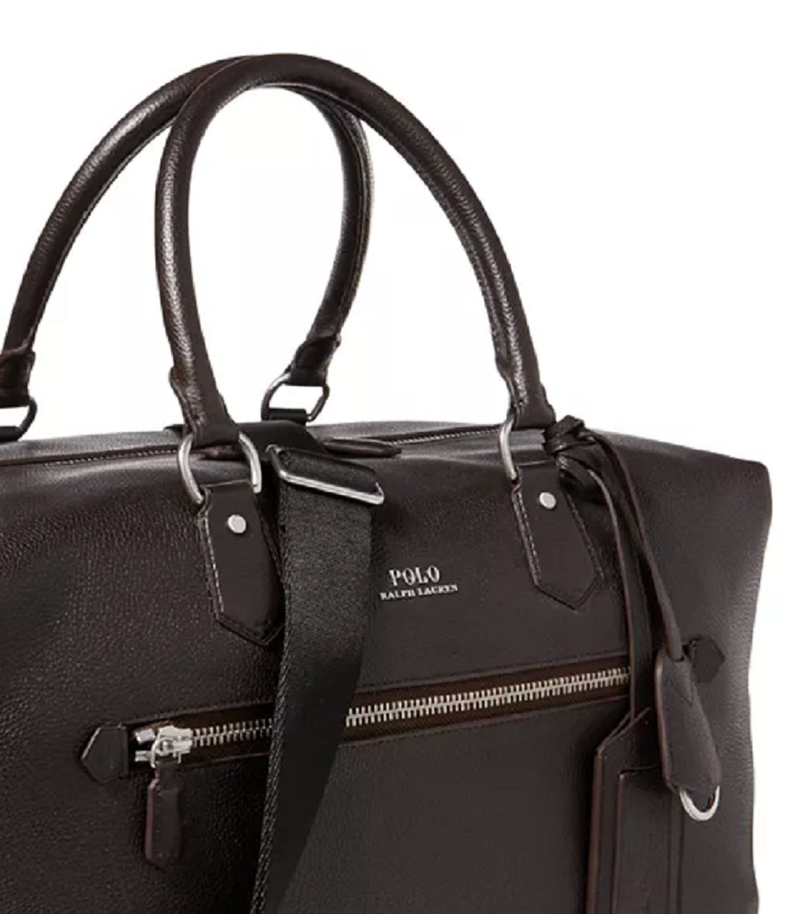Bolsa esportiva masculina Polo Ralph Lauren em couro granulado, preta, tamanho regular