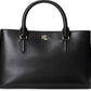 Bolsa Ralph Lauren Marcy Pequena de Couro Preta Tamanho Regular