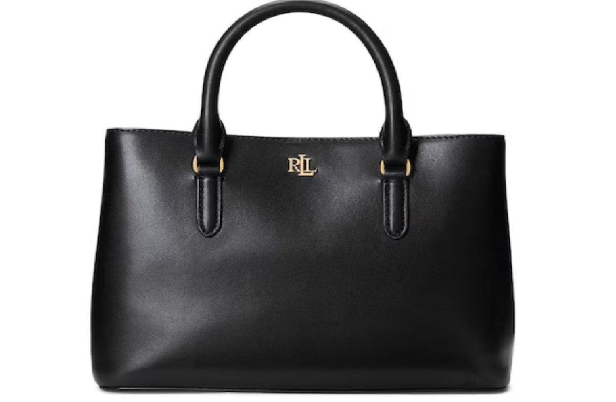 Bolsa Ralph Lauren Marcy Pequena de Couro Preta Tamanho Regular