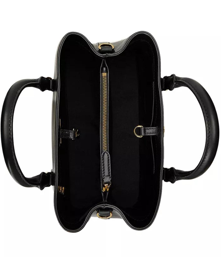 Bolsa Ralph Lauren Marcy Pequena de Couro Preta Tamanho Regular