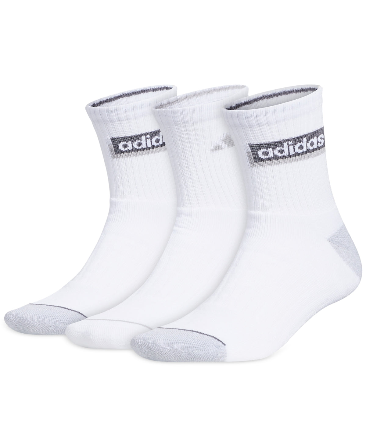 Meias Adidas Sport Linear 2 High Quarter Masculinas, Pacote com 3, Brancas, Tamanho Regular