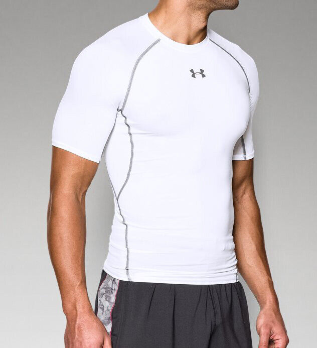 Camisa de compressão Under Armour Heatgear masculina, branca, tamanho pequeno