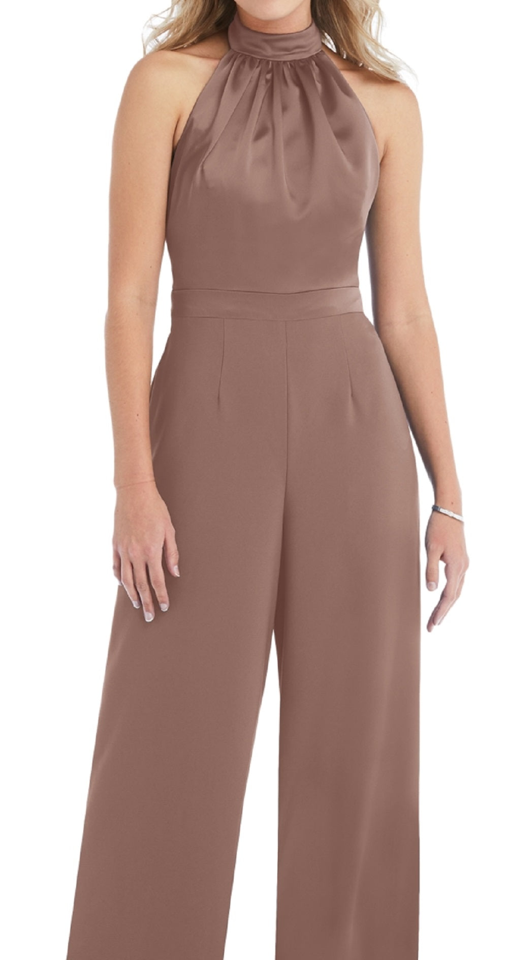 Macacão feminino After Six com decote halter em cetim charmeuse e crepe, marrom, tamanho 0