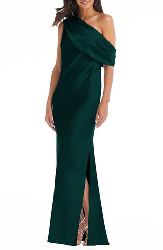 Vestido de dama de honra feminino Evergreen drapeado de um ombro só, tamanho X-S