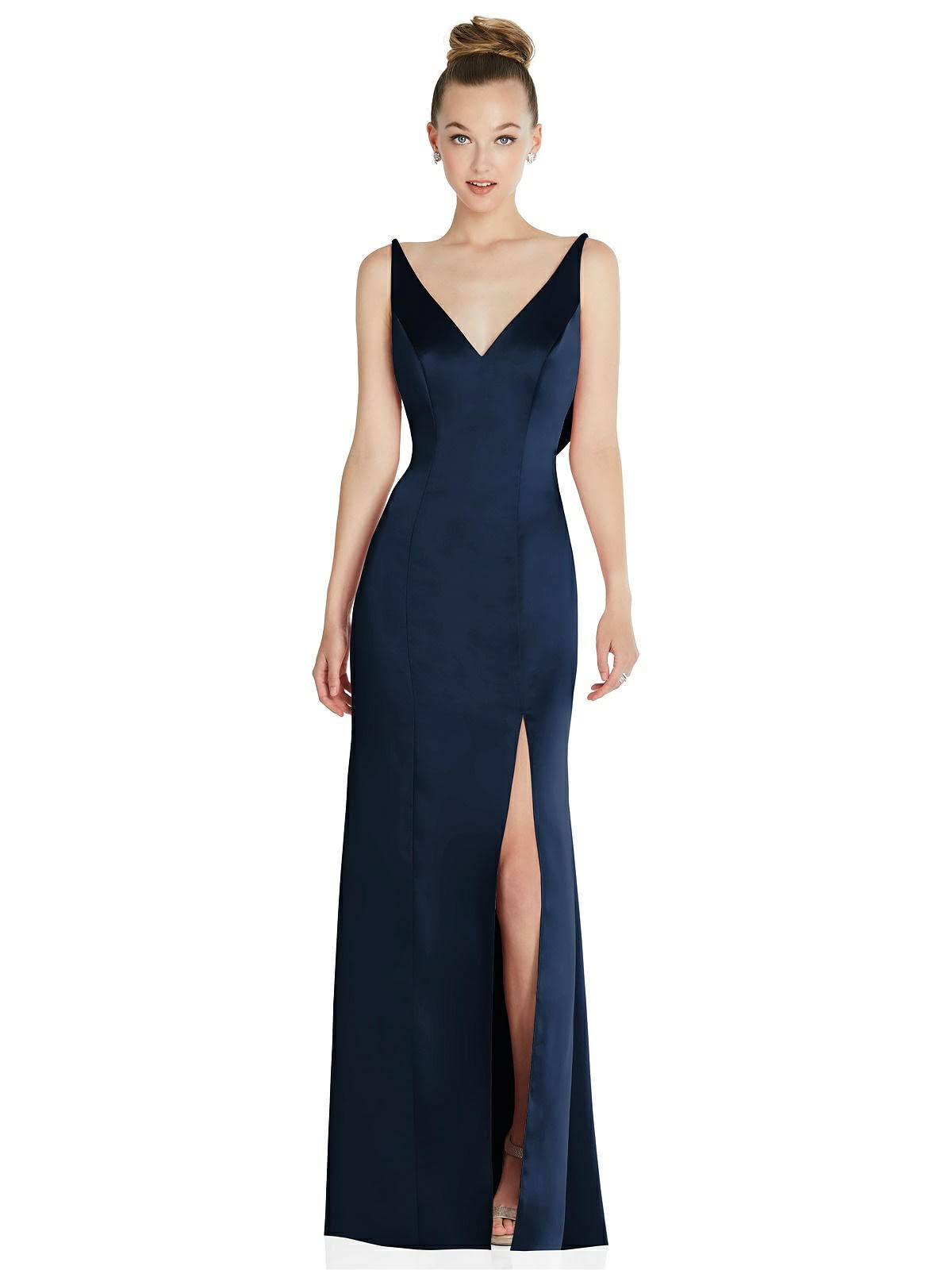 Vestido longo azul-marinho meia-noite com decote nas costas After Six para mulheres, tamanho 10