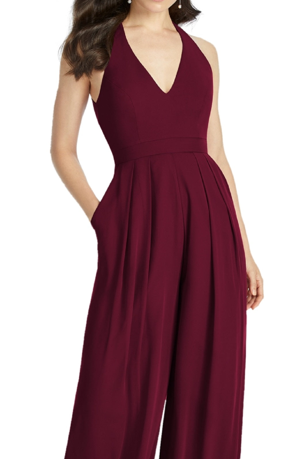 Macacão feminino Dessy Collection Arielle com decote em V Lux Chiffon Vermelho Tamanho 8