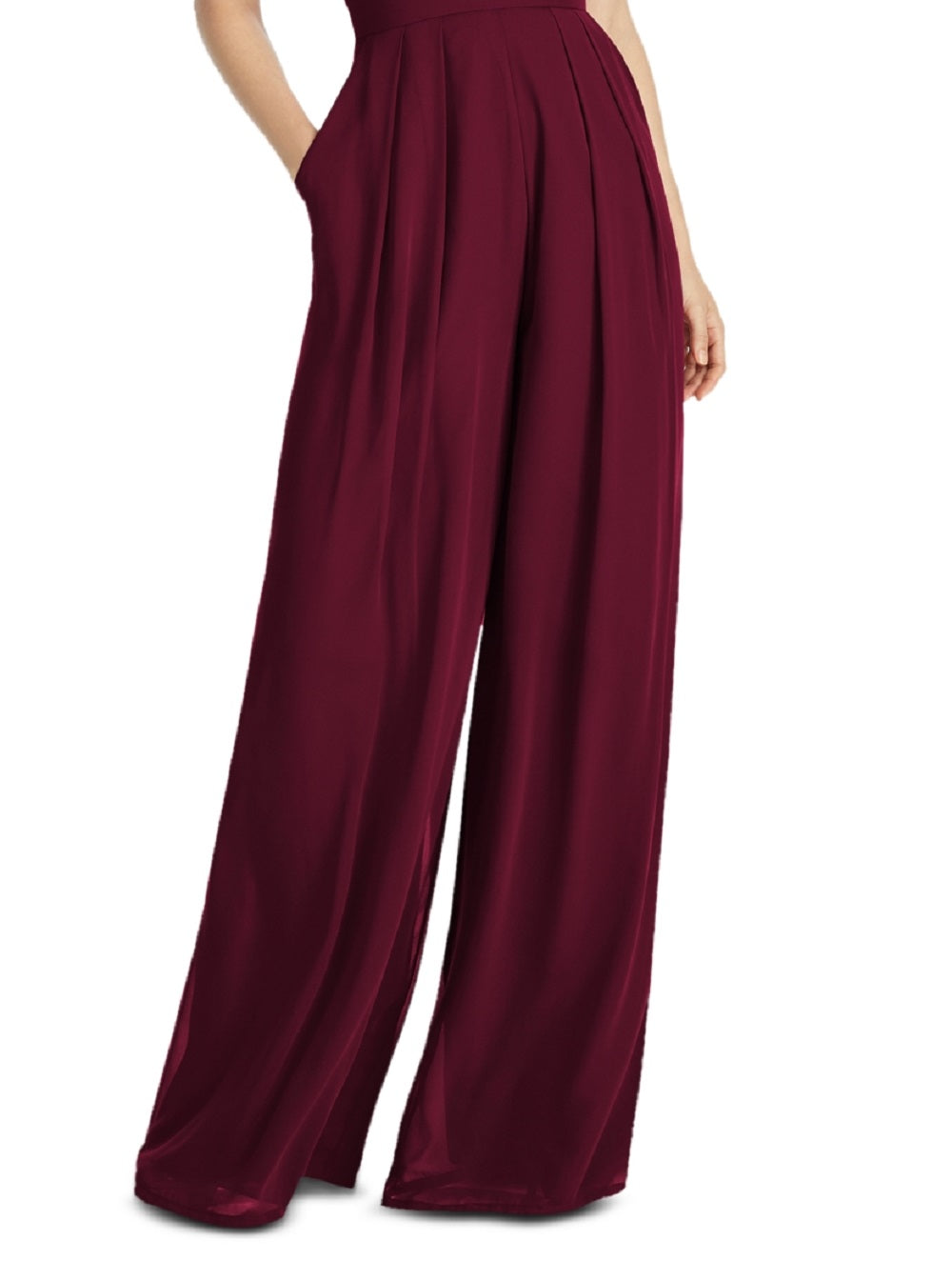 Macacão feminino Dessy Collection Arielle com decote em V Lux Chiffon Vermelho Tamanho 8