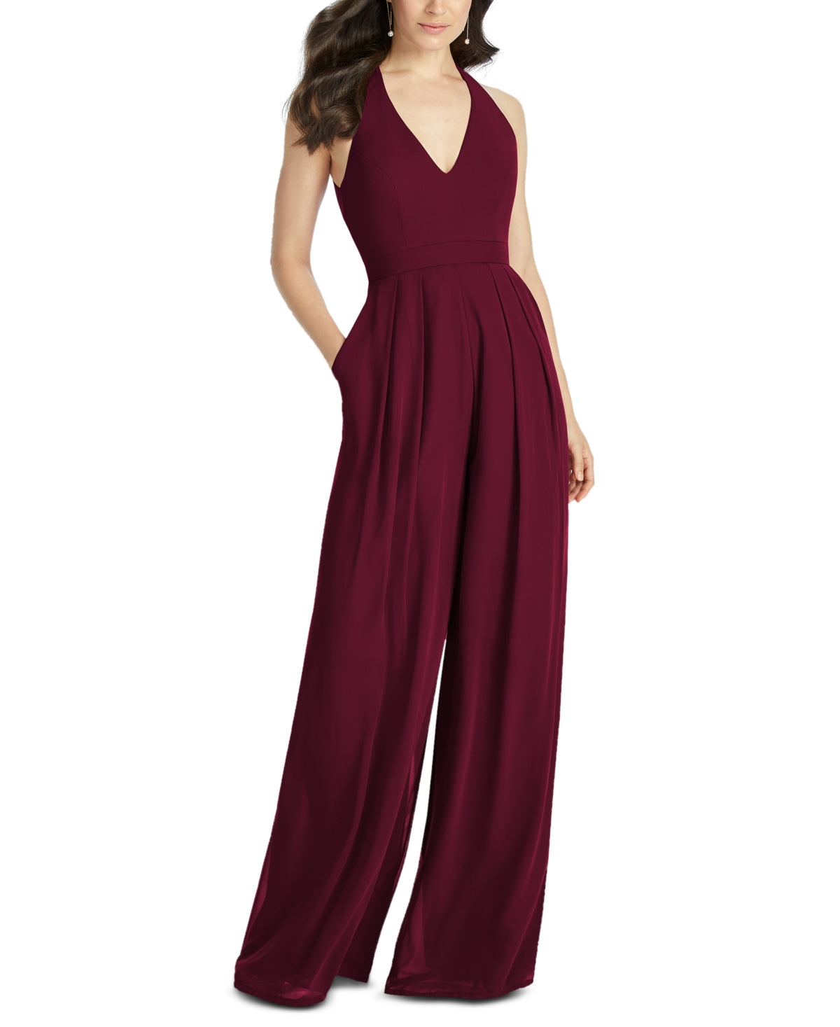 Macacão feminino Dessy Collection Arielle com decote em V Lux Chiffon Vermelho Tamanho 8