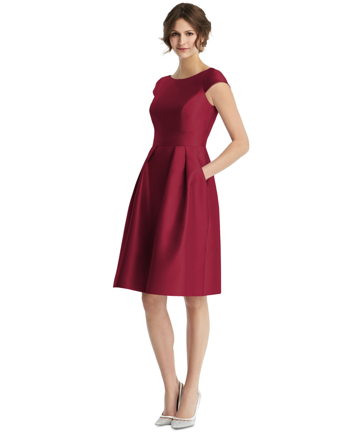 Vestido de coquetel feminino Alfred Sung com manga curta, vermelho, tamanho 4