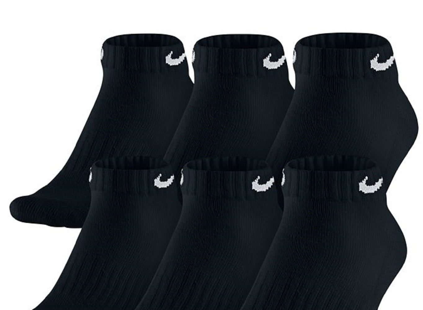 Pacote com 6 meias Nike masculinas de algodão de cano baixo, pretas, tamanho grande