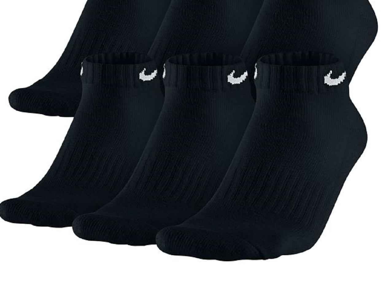 Pacote com 6 meias Nike masculinas de algodão de cano baixo, pretas, tamanho grande