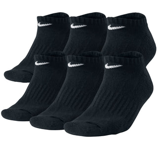 Pacote com 6 meias Nike Cotton No Show Masculinas, Pretas, Tamanho Grande