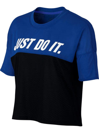 Camiseta de corrida Nike Just Do It Dri Fit Colorblocked feminina, preta, tamanho GG