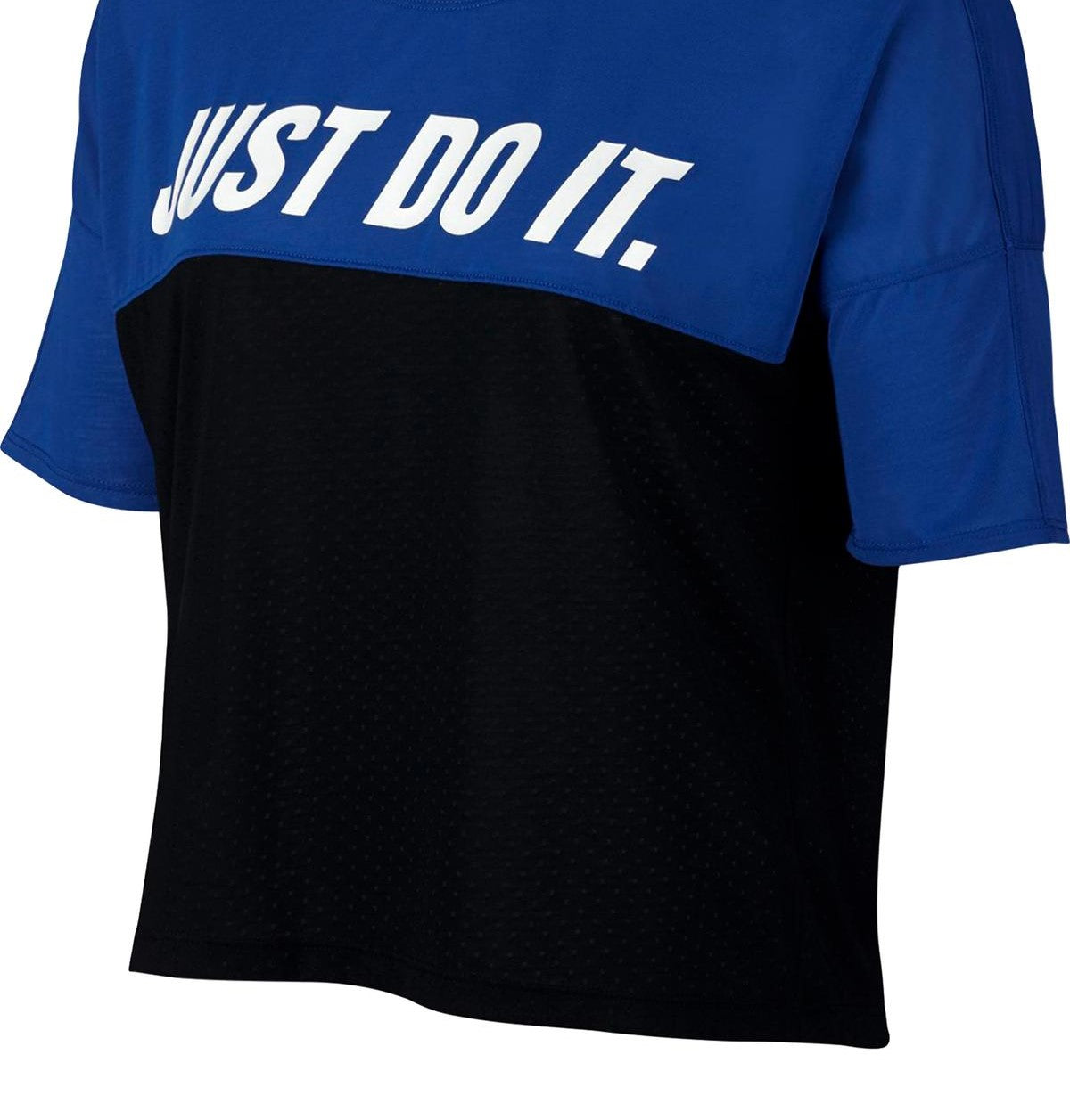 Camiseta de corrida Nike Just Do It Dri Fit Colorblocked feminina, preta, tamanho GG