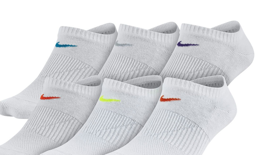 Meias Nike Sportswear No Show Performance Femininas, Pacote com 6 unidades, Brancas, Tamanho Médio