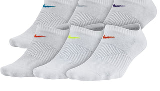 Meias Nike Sportswear No Show Performance Femininas, Pacote com 6 unidades, Brancas, Tamanho Médio