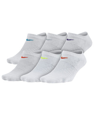 Meias Nike Sportswear No Show Performance Femininas, Pacote com 6 unidades, Brancas, Tamanho Médio