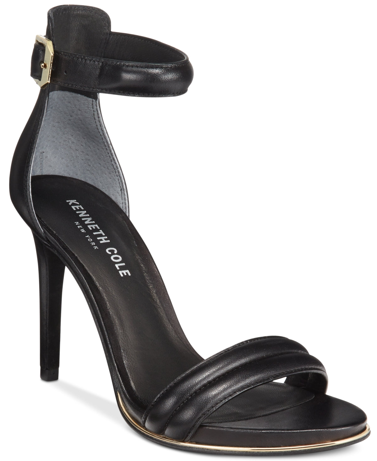 Sandálias femininas Kenneth Cole Brooke com tira no tornozelo, pretas, tamanho 5,5 M