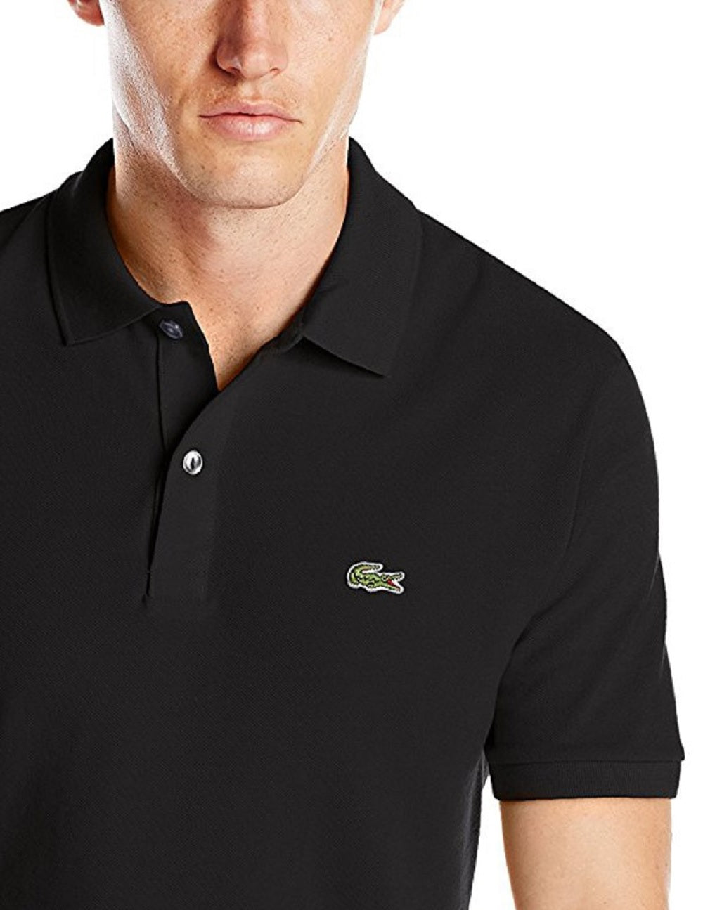 Camisa polo masculina Lacoste Slim Fit Piquet, preta, tamanho 7