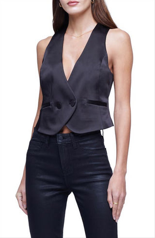 L'agence Women's Black Beau Satin Vest Size 2