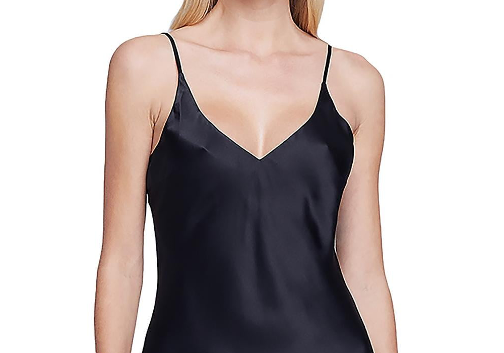 Vestido de seda com decote em V feminino L Agence, preto