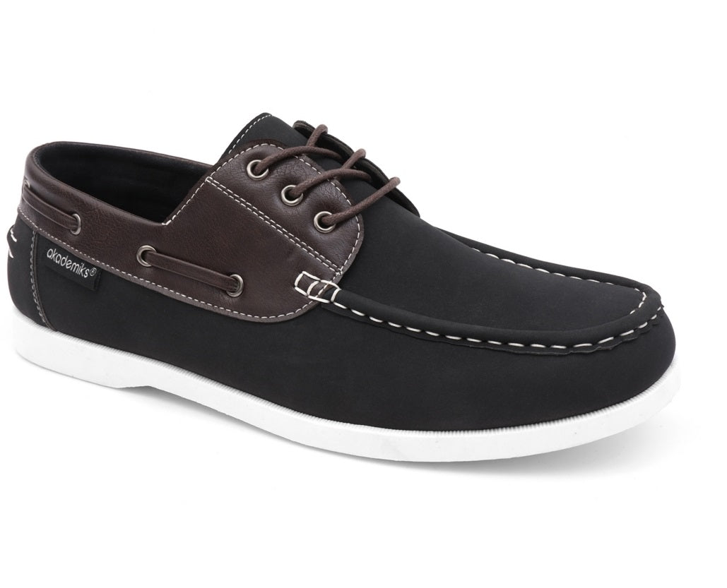 Sapatos náuticos masculinos Akademiks Marina com cadarço, pretos, tamanho 12 M